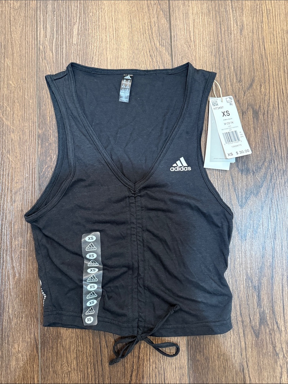 adidas Black V-Neck Drawstring Crop Tank